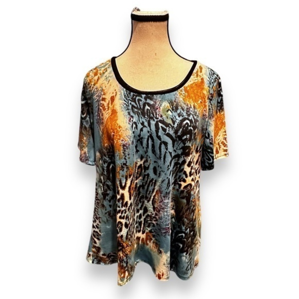 Women’s Hudson’s Bay XL Teal, Golden Yellow & Leopard Print Top